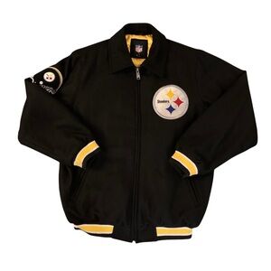 NFL Pittsburgh Steelers Black Yellow Wool Embroidered Varsity Jacket Size Medium
